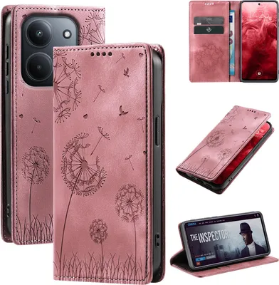 Produktbild von Handyhülle für Xiaomi Redmi 15C RFID Schutz Klapphülle Case Cover Design Blume Pusteblume Schutzhülle Farbe: Rosa