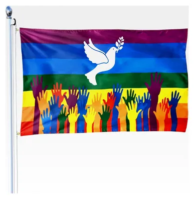 Produktbild von Friedensflagge Regenbogen 90x150, Fahne mit Friedenstaube für Innen und Außen, Garten