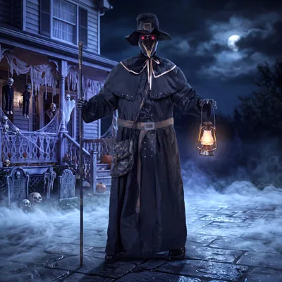 Animatronischer Geisterdoktor 190 cm, Halloween-Deko mit LED-Augen