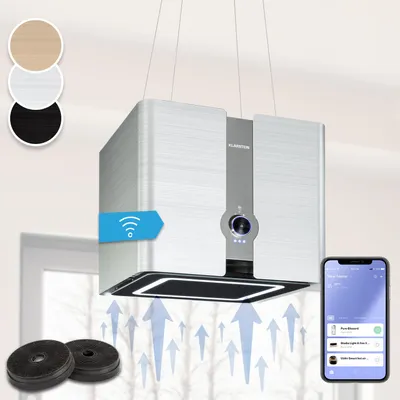 Image de Klarstein Futurelight Smart, hotte aspirante, 45 cm, pour îlot central, 413 m³/h, éclairage LED, acier inoxydable, noire