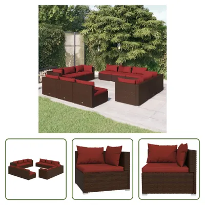 Image de Ensemble de salon de jardin "The Living Store" de 12 pièces, avec coussins, en résine tressée, couleur marron