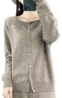 Productafbeelding van Merino Wol Cardigan voor Dames met Borduursel