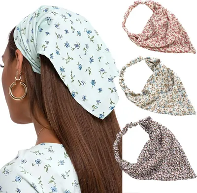 Produktbild von Elastische Haartücher mit Blumenmuster – 3er-Set Haartücher mit Blumenmuster und Haarspangen für Damen