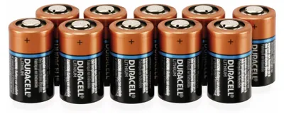 A group of Duracell lithium batteries are arranged in a grid on a white background.
