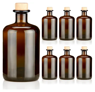 Produktbild von Apothekerflaschen braun 500ml Holzkorken natur, 6 elegante Braunglas Flaschen leer 0,5l