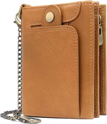 Produktbild von Herren RFID Geldbörse Echtes Leder mit Kette Münzfach 14 Kartenfächer