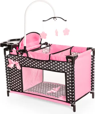 Produktbild von Bayer Design 62660AA Puppenbett mit Schrank, Sitz, Mobile, Ablage, Bettdecke, Kissen, schwarz, rosa