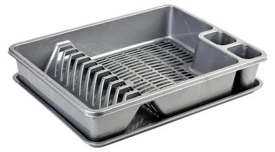 Produktbild von Abtropfgestell, Abtropfgitter, Farbe: Silber-Grau, Geschirrständer, Küche, Abtropfschale, Geschirrkorb, Abtropfkorb, aus Kunststoff, für bis zu 11 Teller, L 42 x B 32,5 x H 8,5 cm