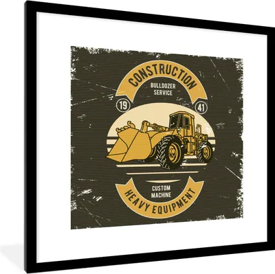 Produktbild von MuchoWow® MuchoWow® Gerahmtes Poster Bulldozer - Vintage - Zeichnung 40x40 cm - Poster mit zchwarzem Bilderrahmen - Poster - Plakat im Rahmen