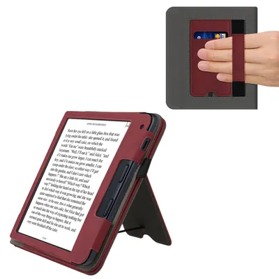 Produktbild von kwmobile Flip Hülle kompatibel mit Kobo Libra 2 - Handschlaufe - Cover Dunkelrot
