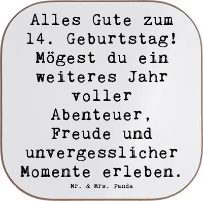 Produktbild von Mr. & Mrs. Panda Untersetzer für Gläser Spruch 14. Geburtstag - Weiß - Geschenk, Feiern, Tischuntersetzer, Happy Birthday, Geburtstagsgeschenk, Freude, Geburtstagsparty