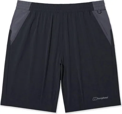 Kurze Hose "M Wandermoor Wind Short" von Berghaus in Schwarz mit grauen Einsätzen und elastischem Bund.