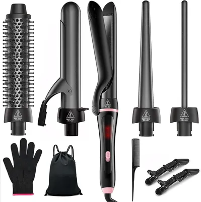 Produktbild von Krulbürste – Glätteisen – Lockenstab – Haare stylen – 5-in-1-System – Keramik – Schwarz