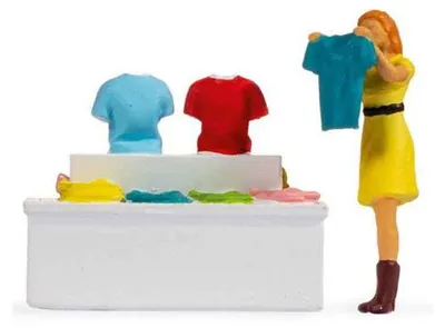 Produktbild von NOCH Tiny-Scenes „Kleiderkauf“, realistische Marktszene mit Modellfiguren, ideal für Spurweite H0