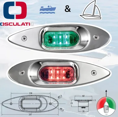 Produktbild von Osculati Marine Boot VA Edelstahl Evoled Eye Einbau Navigationslicht Positionslicht 112,5° Rot+Grün