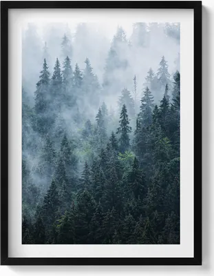 Produktbild von Neblige Berglandschaft– Wandbild mit Rahmen – Gerahmtes Bild  – Wanddekoration – 60x80 cm –  Schwarz Rahmen