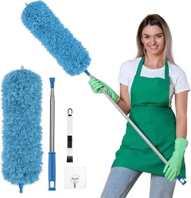 Zdjęcie produktu dla Teleskopowy mop – ściereczka z mikrowłókien – do czyszczenia powierzchni – zgięta głowica – do 245 cm – jasnoniebieski