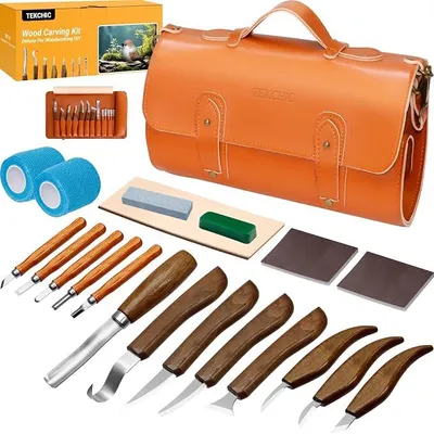 Imagen del producto de Kit de tallado en madera | Kit de cuchillos para tallar | Set de 22 piezas de alta calidad para tallado en madera: un juego de herramientas para principiantes