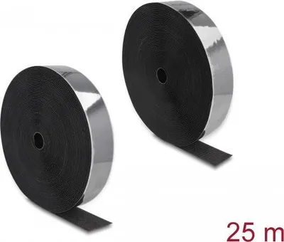Produktbild von DeLOCK Strapazierfähiges Klettband selbstklebend mit Haft- und Flauschband L 25 m x B 50 mm schwarz, Nylon, Polyester, Schwarz, 50 mm, 25 m, Polybag