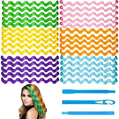 Produktbild von Unyqoos® Lockenwickler-Set für langes Haar – 30 Spiral‑Papilotten (35 cm) + 2 Haken, hitzefreie Stylinglösung für natürliche, langanhaltende Locken
