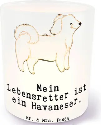 Produktbild von Mr. & Mrs. Panda Teelichthalter Glas Havaneser Lebensretter - Transparent - Geschenk, Bichón Habanero, Kerzenhalter, glaswindlicht, Windlicht aus, Kerzenglas, Havi