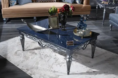 Zdjęcie produktu dla barokowy stolik kawowy Casa Padrino niebieski / srebrny 143 x 94 x h. 44 cm - stolik do salonu w stylu barokowym