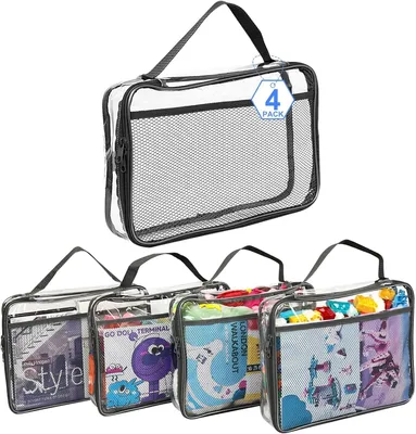 Produktbild von Aufbewahrungstasche für Spielzeug 22x8x30 cm, 4 Stücke, PVC und Mesh, mit Reißverschluss, für Kinderzimmer