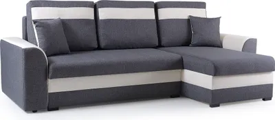 Produktbild von Ecksofa mit Schlaffunktion und Bettkasten | Couch für Wohnzimmer, Schlafsofa Sofagarnitur Sofa Eckcouch L-Form Wohnlandschaft mit Bettfunktion 243 x 137 x 89 cm  Zeno Ottomane Rechts  (Dunkelgrau)