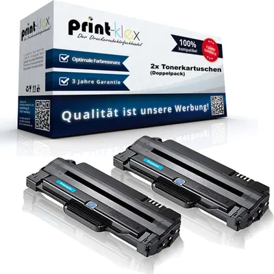 A product shot of two toner cartridges with a box in the background.