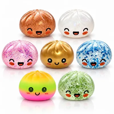 Produktbild von Dumpling Squishy XXL für Büro, Schule & Alltag – Antistress-Spielzeug zur Ablenkung (1x Zufällig XXL Ø 9 cm (goldene Variante möglich))