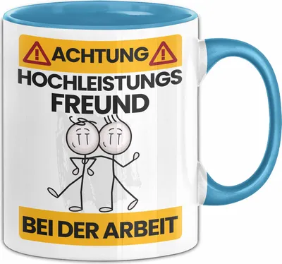Produktbild von Freund Tasse Geschenk Lustiger Spruch Geschenkidee für Freund Achtung Hochleistungs Freund Bei Der Arbeit (Blau)