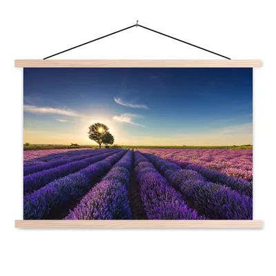 Produktbild von MuchoWow® Textilposter Lavendel - Sonne - Baum - Blumen - Lila 120x80 cm mit holzfarbenen Rahmen - Aufhängeset