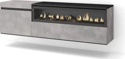 Immagine prodotto di COZY Mobile TV Soggiorno, 150x35x45cm, Per TV fino a 65, Camino elettrico, da appendere, Cemento