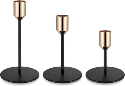 Image de Bougeoir noir doré - Lot de 3 - Support pour bougies de table - Haut - Métal
