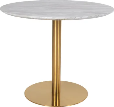 Image de Bojan Table à manger Ø90 cm, look marbre, pieds couleur laiton.