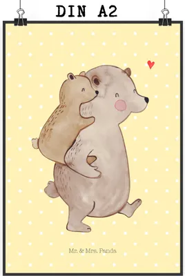 Produktbild von Mr. & Mrs. Panda Bild Papa Bär DIN A2 - Gelb Pastell - Geschenk, wanddeko, Wanddekoration, Muttertag, Vatertag, Wandbild, Geburtstag, Vater, kunstdruck poster, drucke