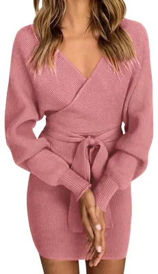 Produktbild von Solidchoice – Damen Strickkleid mit langen Ärmeln und V-Ausschnitt