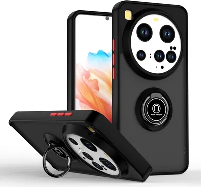 Produktbild von Hülle für Xiaomi 15 Ultra Matte Transluzent TPU Stoßfest Schutzhülle mit Ring Halter Ständer Schwarz Rot