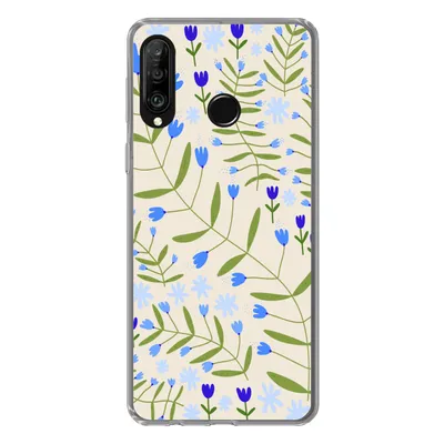Produktbild von MuchoWow® Handyhülle Schutzhülle Hülle für Huawei P30 Lite Blume - Blätter - Blau Silikon Softcase Handy Hülle - Handyhülle
