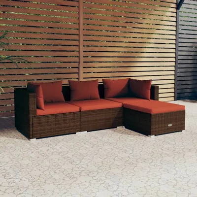 Imagen del producto de Conjunto de jardín de 4 piezas "Living Store", con cojines, de ratán sintético, color marrón