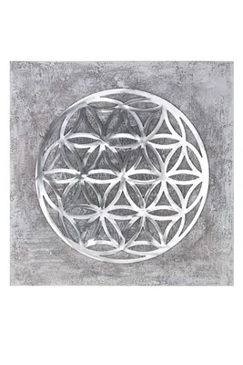 Image de Gilde Bild, quadratisch, "Lebensblume", Lebensblumenmotiv, Aluminium, Holz, Leinwand, grau, silberfarben, VE 1, L. 3,5 cm, B. 90 cm, H. 90 cm 38241