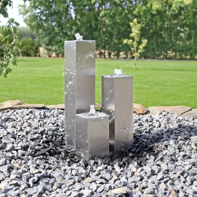 Produktbild von CLGarden Edelstahl Springbrunnen ESB8 Design Säulenbrunnen eckig mit LED Beleuchtung Wasserspiel Set