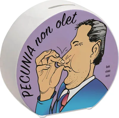 Produktbild von Pecunia non olet Spardose in Lila zum Thema Geld