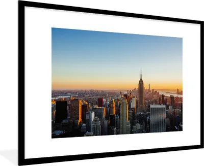 Produktbild von MuchoWow® Gerahmtes Poster New York - Skyline - Sonnenuntergang 90x60 cm - Poster mit Schwarzem Bilderrahmen Wandposter Rahmen Foto Bilder - Wanddekoration - Fotos