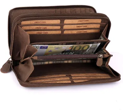 Produktbild von Benthill Damen Geldbörse Echt Leder XXL - Portemonnaie Groß mit RFID Schutz - Echtleder Vintage Damenbörse mit vielen Kartenfächer inkl. Geschenkbox