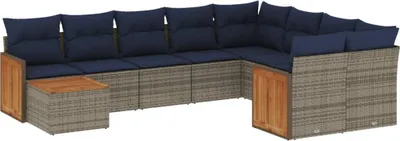 Image de vidaXL Ensemble de 10 canapés de jardin avec coussins, gris, polyrattan
