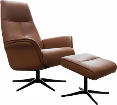 Produktbild von KAWOLA Relaxsessel JOSIANE Drehsessel Leder braun mit Hocker