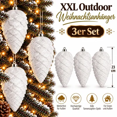 Produktbild von 3 Weihnachtskugeln Outdoor Christbaumkugeln Weiß Tannenzapfen Wetterfest 23cm