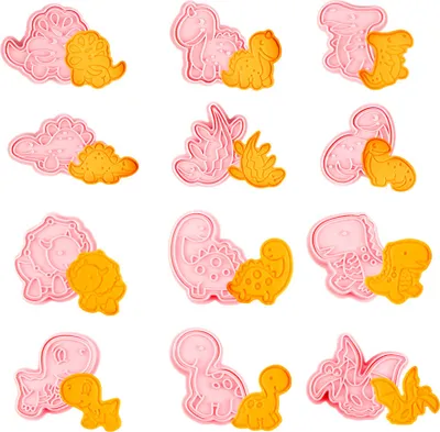 Obrázek produktu pro CANDeal Dinosauří vykrajovátka na sušenky s 12 vzory pro dekorace na dětské oslavy, doplňky na narozeninové oslavy s dinosaury, dárkové předměty, dekorace, plastové vykrajovátko na sušenky, fondant