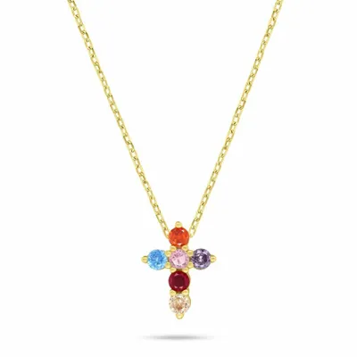 Immagine prodotto di Collana placcata oro con croce e zirconi colorati NCL208Y